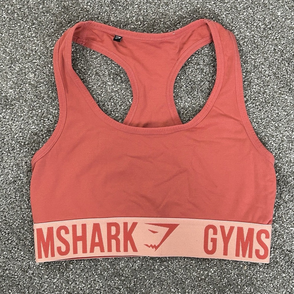 Gymshark Fit Sports Bra Orange Racerback Elastic Logo‎ Band ~ Women's Small
